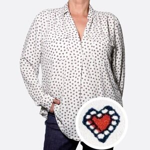 Ann Taylor Romantic Heart Print Blouse 2X XXL Valentine's Day Love Plus Size Top